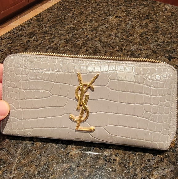 YSL Saint Laurent Long Grey Leather Wallet - Picture 1 of 11